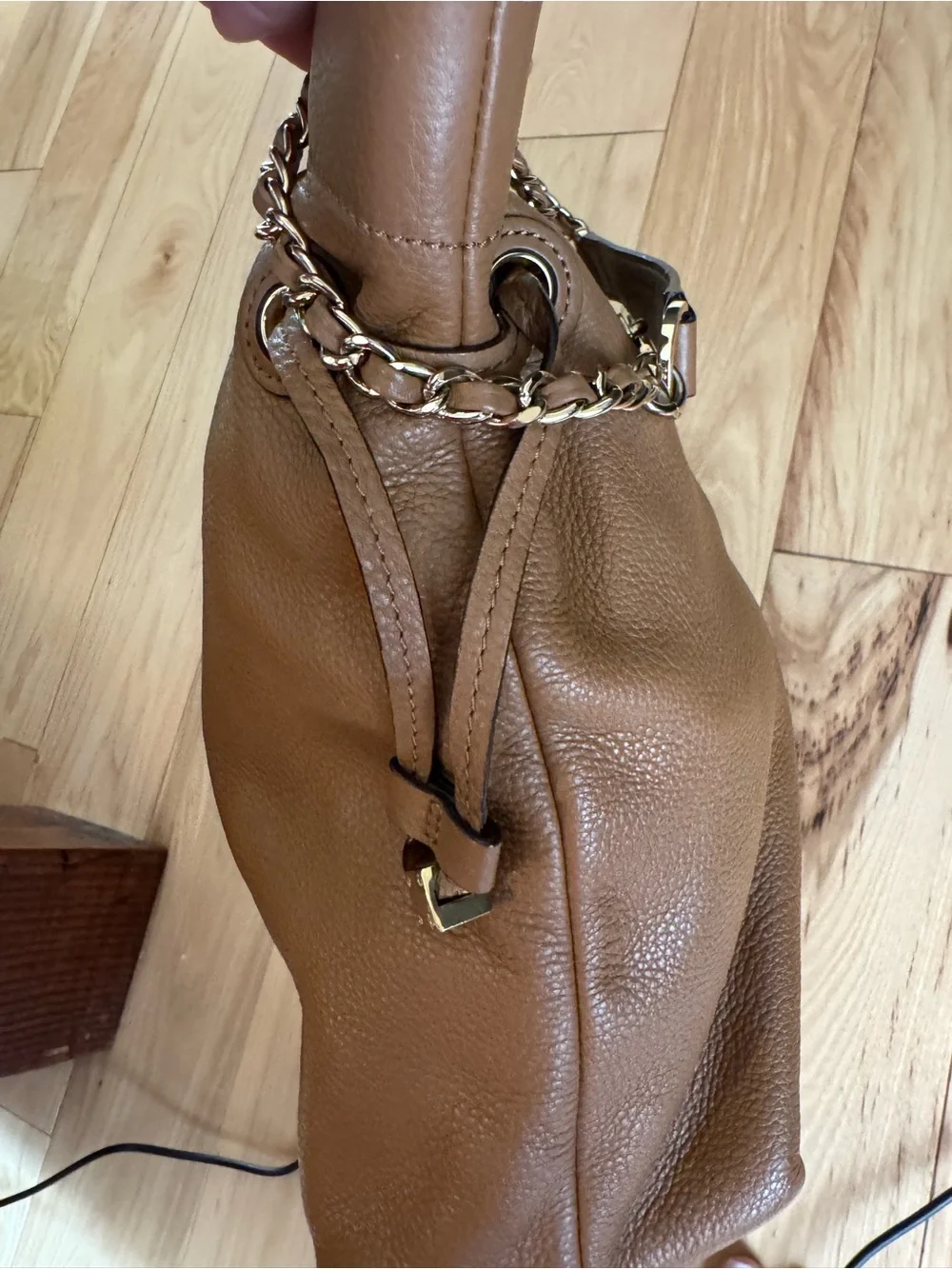 Tory Burch Tan Whipstitch Leather Shoulder Bag with Chain Straps